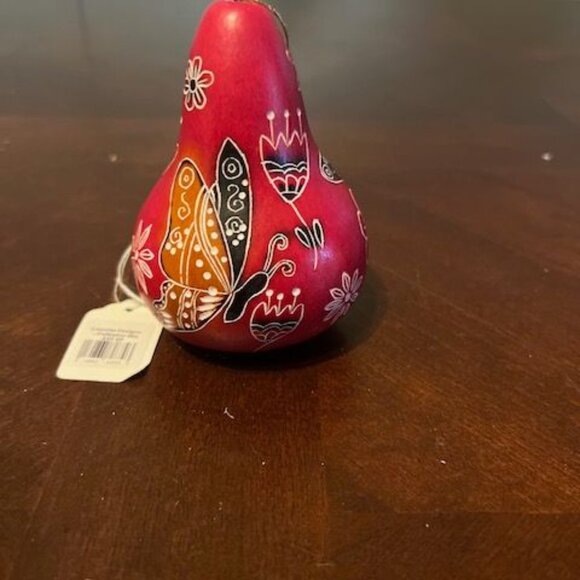 Handmade Lucuma Gourd Ornament With Butterfly Design & Floral Accents - Picture 5 of 5